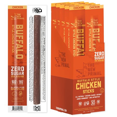 The New Primal  Buffalo Chicken Meat Stick  Free-Range Chicken  Paleo  Keto & Whole30 Approved  Chicken Jerky  Gluten  Dairy & Soy Free  1 Oz  Pack of