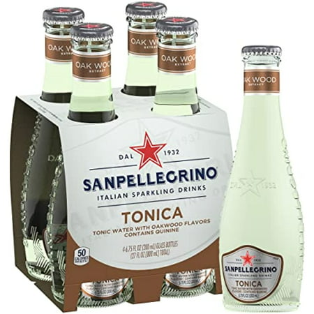Sanpellegrino Italian Sparkling Drink  Tonica Oakwood Flavor Mixer  Tonic Water  6.75 Fl. Oz.  Glass Bottles  (Pack of 4)