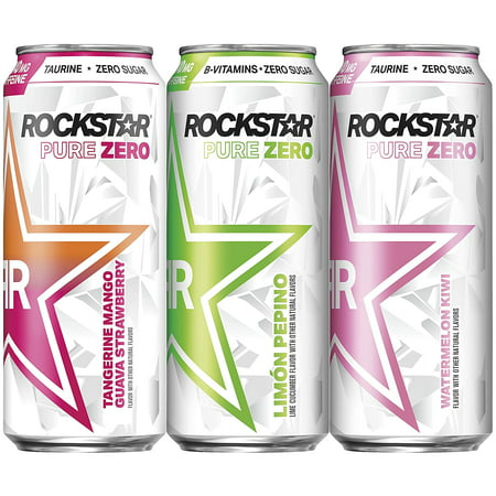 Rockstar Energy Drink Pure Zero Energy Drink  3 Flavor Variety Pack  16 Fl Oz (Pack of 12)