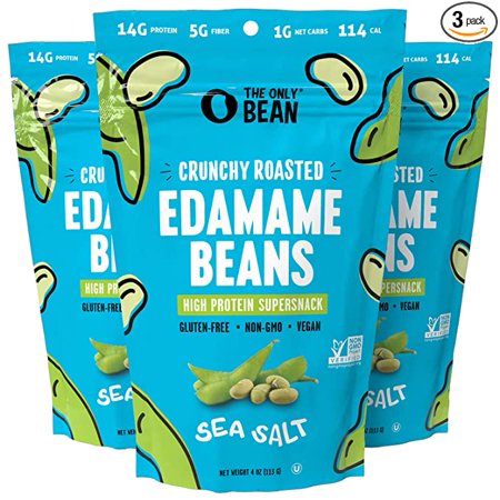 The Only Bean - Crunchy Roasted Edamame Beans (Sea Salt) - Keto Snacks (2g Net) - High Protein Healthy Snacks (14g Protein) - Low Carb & Calorie  Glut