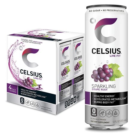 CELSIUS Essential Energy Drink 12 Fl Oz  Sparkling Grape Rush (Pack of 4)
