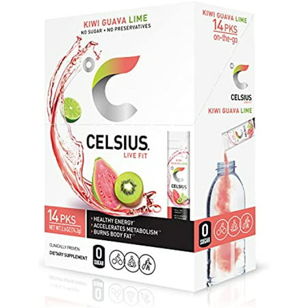 Celsius Kiwi Guava Lime on-the-Go Powder Stick Packs  Zero Sugar (14 Sticks per Pack)