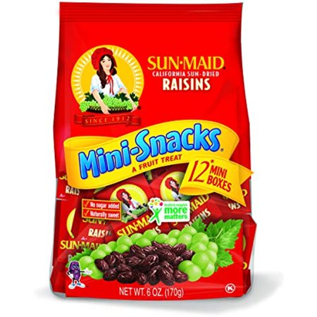 Sun-Maid California Dried Raisins Mini Snack Packs .5 Oz Boxes-12 Ct (Pack of 3)