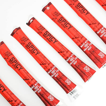 The New Primal Spicy Beef Stick - (20 Pack) 1 Oz Meat Stick - 100% Grass-Fed Beef Snack - Whole30 Approved  Certified Paleo  Keto-Friendly  and Gluten