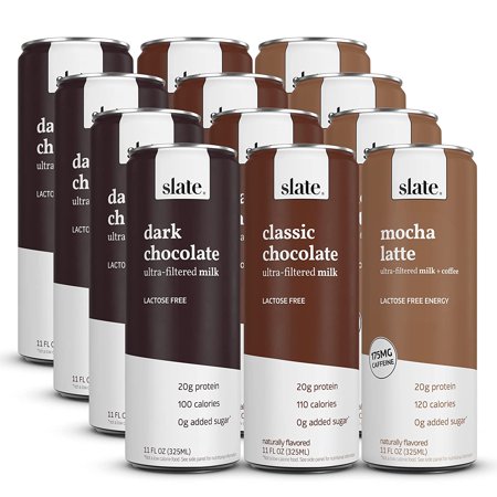 Slate Milk - High Protein Shake  Variety Pack  Classic Chocolate  Dark Chocolate  Mocha Latte  20g Protein  0g Added Sugar  Lactose Free  Keto  All Na