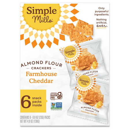 Simple Mills Almond Flour Farmhouse Cheddar Cracker Snack Packs  4.9 Oz [Pack of 6]