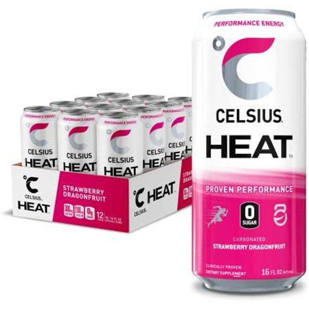 Celsius Heat Strawberry Dragonfruit Performance Energy Drink  Zero Sugar  16 Fl Oz (Pack of 12)