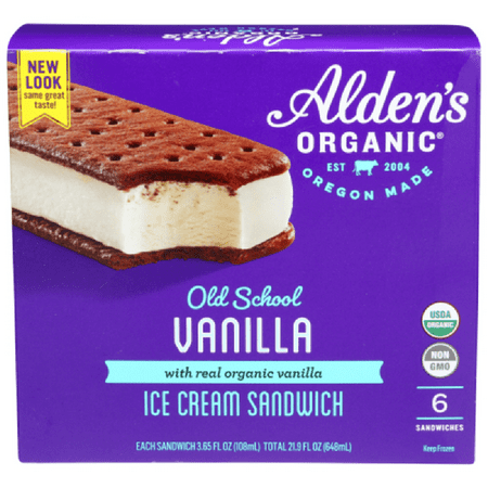 Alden S Organic Vanilla Ice Cream Sandwich  21.9oz (Pack of 12)