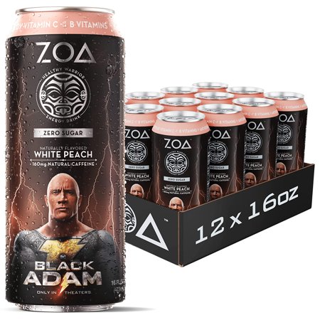 ZOA Zero Sugar Energy Drink - White Peach 16 Fl Oz - Sugar Free Healthy Energy Drinks with Vitamin C  B Vitamins  Electrolytes  Natural Caffeine - Glu