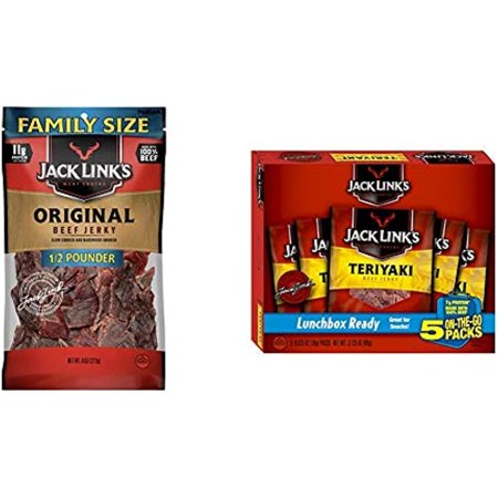 Jack Link’S Beef Jerky  Original  ½ Pounder Bag – Flavorful Meat Snack  11G of Protein  80 Calories & Jack Link’S Beef Jerky 5 Count Multipack 