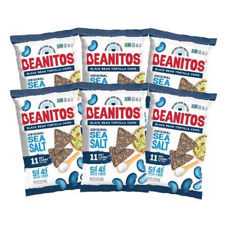 Beanitos Black Bean Chips with Sea Salt Plant Based Protein Good Source Fiber Gluten Free Non-GMO Vegan Corn Free Tortilla Chip Snack  5 Ounce (Pack o