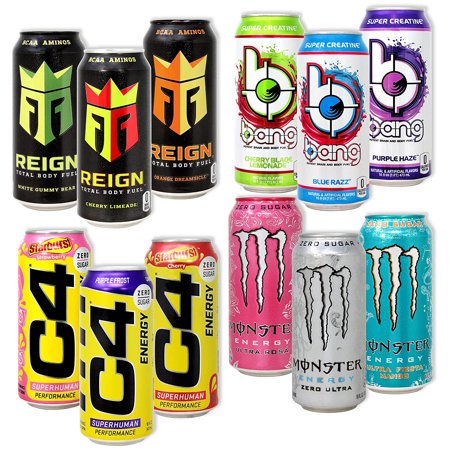 12-pack Variety of C4  Bang  Reogn  and Monster Energy Drinks | ZERO SUGAR | 16 FL OZ | Niro Assortment