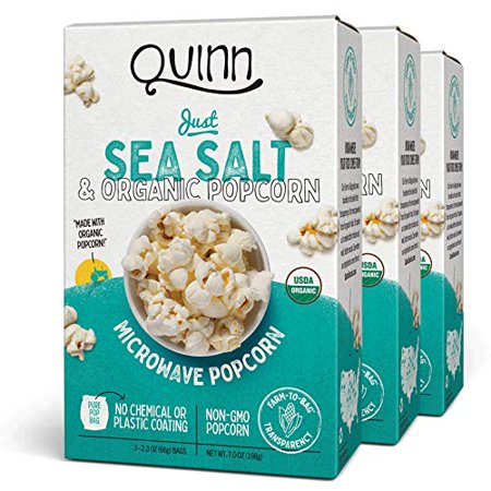 Quinn Snacks Microwave Popcorn - Made with Organic Non-GMO Corn - Great Snack Food for Movie Night - Just Sea Salt  7 Ounce (Pack of 3)