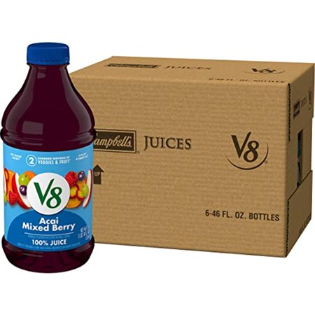 V8 Blends 100% Juice Acai Mixed Berry Juice  Fruit and Vegetable Juice Blend  46 Fl Oz Bottle (Pack of 6)