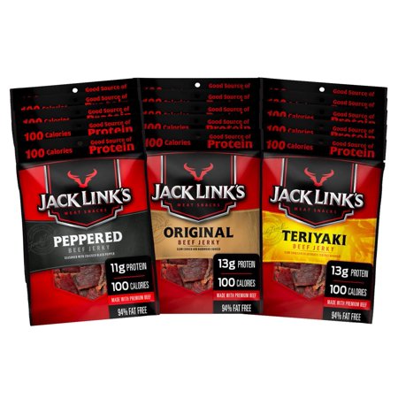 Jack Link’s Beef Jerky Variety Pack – Includes Original  Teriyaki  and Peppered Beef Jerky  Great for Lunch Boxes  Good Source of Protein – Pack