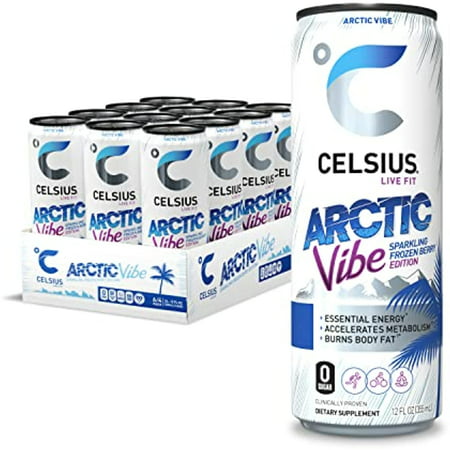 Celsius Essential Energy Drink 12 Fl Oz  Arctic Vibe Sparkling Frozen Berry Edition (Pack of 12)