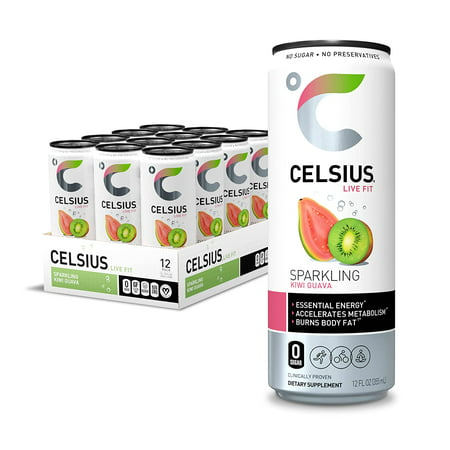CELSIUS Essential Energy Drink 12 Fl Oz  Sparkling Kiwi Guava (Pack of 12)