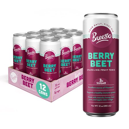 Breezzo Berry Beet Sparkling Fruit Tonic  12 Fl Oz (12 Pack) - Immunity Booster  Excellent Source of Vitamin C - Functional Alternative to Soda  Juice