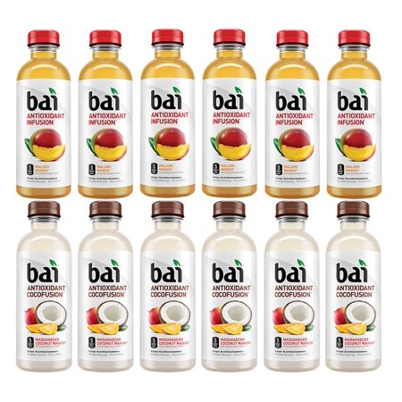 Bai Variety Antioxidant Water Pack  Pack of 12  18 Fl Oz  Infusion Malawi Mango  Cocofusion Madagascar Coconut Mango