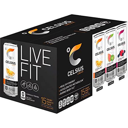 Celsius Live Fit Sparkling Fitness Drink Variety  12 Ounce (15 Count)