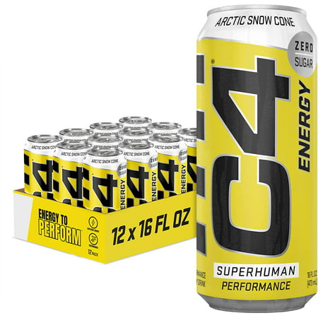 Cellucor C4 Carbonated Zero Sugar Energy Pre Workout Drink + Beta Alanine  (NEW) Sparkling Arctic Snow Cone  16 Fl Oz  Pack of 12