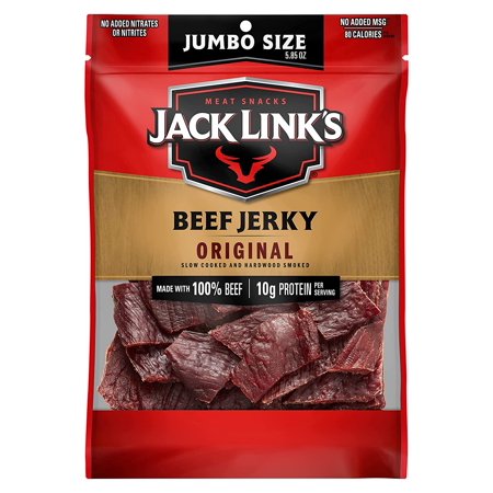 Jack Link S Beef Jerky  Original  5.85 Oz. Sharing Size Bag - Meat Snack  11g of Protein  80 Calories  Made with 100% Beef - 96% Fat Free  No Added MS