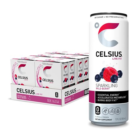 CELSIUS Essential Energy Drink 12 Fl Oz  Sparkling Wild Berry (Pack of 24)