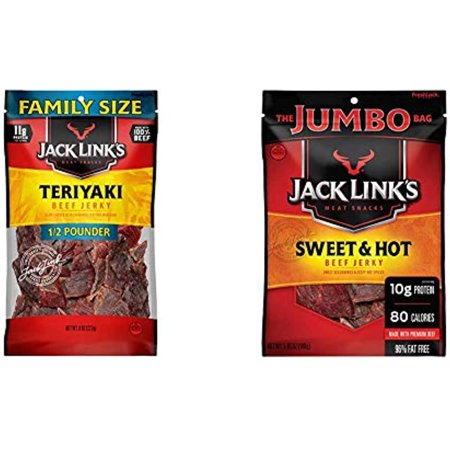 Jack Link’S Beef Jerky  Teriyaki  ½ Pounder. Bag – Flavorful Meat Snack  11G of Protein and 80 Calories & Beef Jerky  Sweet & Hot  5.85 Oz. Shari