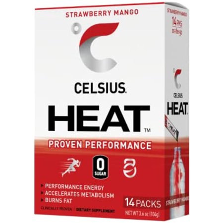 Celsius Heat on-the-Go Performance Energy Powder Stick Packets  Strawberry Mango (Pack of 14)