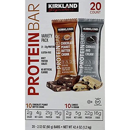 Kirkland Signature Protein Bars Chocolate Peanut Butter Chunk/ Cookies & Cream Flavor  42.4 Oz  20 Count
