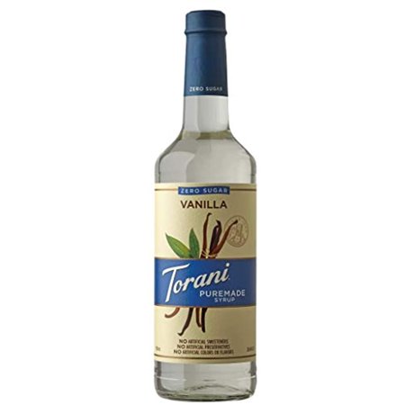 Torani Puremade Syrup  Zero Sugar Vanilla Flavor  Glass Bottle  Natural Flavors  25.4 Fl. Oz.  750 Ml