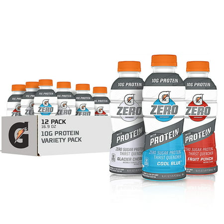 Gatorade Zero with Protein  10g Whey Protein Isolate  Zero Sugar  Electrolytes  3 Flavor Variety Pack  16.9 Fl Oz  12 Pack