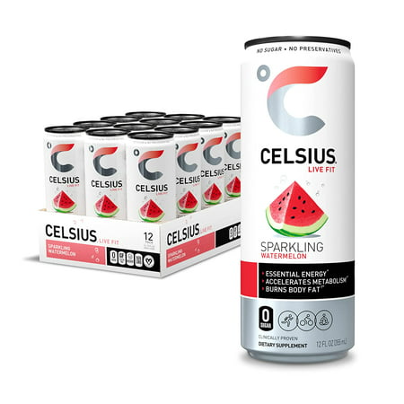 CELSIUS Essential Energy Drink 12 Fl Oz  Sparkling Watermelon (Pack of 12)