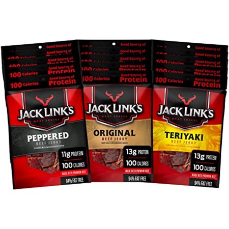 Jack Links Beef Jerky Variety Pack - Includes Original  Teriyaki  and Peppered Beef Jerky  Great for Lunch Boxes  Good Source of Protein - 96% Fat Fre