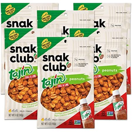 Snak Club Tajin Peanuts  Chili & Lime Mild in Heat Bold in Flavor Spicy Snacks  5 Ounce Resealable Bag (Pack of 6)