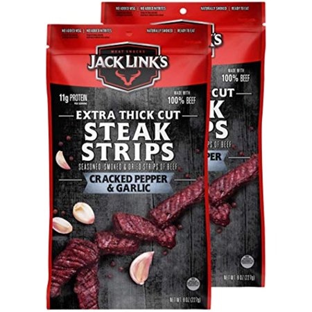 Jack Link S Steak Strips  Beef Jerky  Cracked Pepper & Garlic  Snack Bags  Thick Cut Protein Snacks  Ready to Eat - 11g of Protein  80 Calories per Se