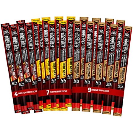 Jack Links Beef Sticks  (9) Original  (7) Teriyaki  (4) Wild Heat  Protein Snack  No Added Msg**   0.92 Oz (Pack of 20)