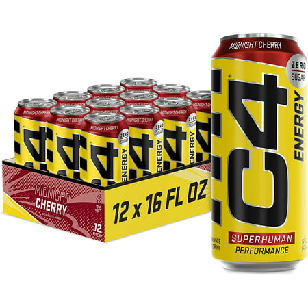 C4 Energy Carbonated Zero Sugar Energy Drink  Pre Workout Drink + Beta Alanine  Midnight Cherry  16 Fl Oz (Pack of 12)