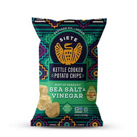 Siete Grain Free Kettle Cooked Potato Chips  Gluten Free  Paleo  Vegan  Non-GMO  Sea Salt & Vinegar W/ Hint of Serrano  5 Oz. Bags  (Pack of 6)