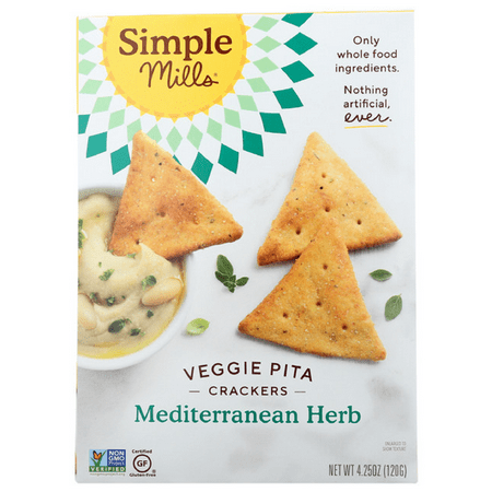 Simple Mills Veggie Pita Crackers Mediterranean Herb  4.25 Oz (Pack of 6)