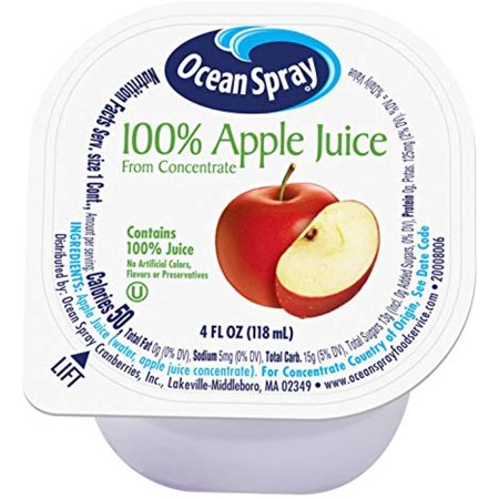 Ocean Spray 100% Apple Juice Cups  4 Ounce (Pack of 48)