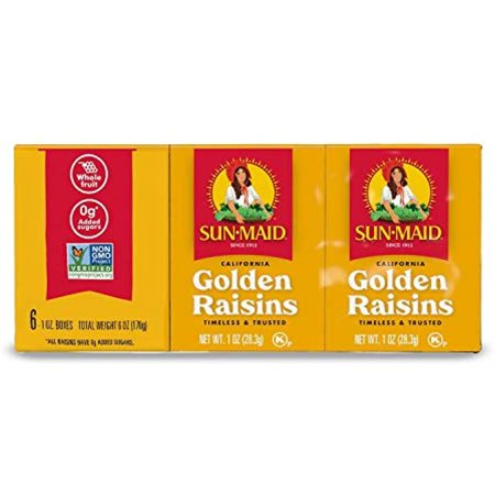 Sun-Maid California Dried Golden Raisins  No Added Sugar  Naturally Sweet Dried Fruit  1 Oz Boxes  6 Ct