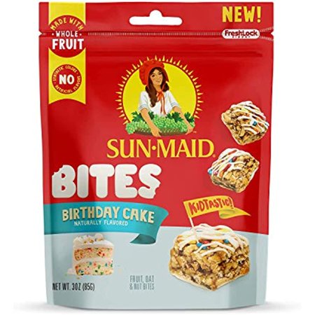 Sun-Maid Birthday Cake Bites- Health Snacks  on-the-Go Bites  Whole Fruit  Whole Grains & Nuts-3Oz (Pack of 4)