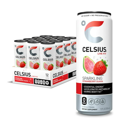 CELSIUS Essential Energy Drink 12 Fl Oz  Sparkling Strawberry Guava (Pack of 12)