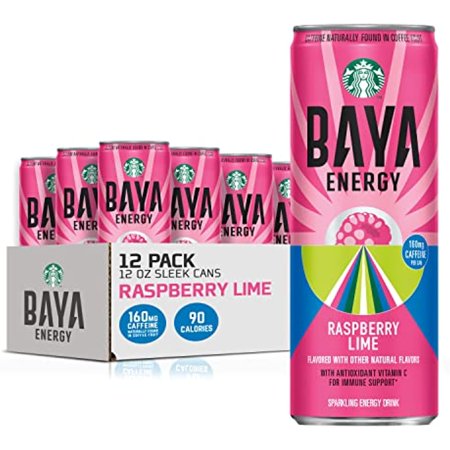 Starbucks Rtd Energy Drink  Baya  Raspberry Lime  200Mg Caffeine Naturally Found in Coffeeberry  12Oz Sleek Cans (12 Pack)