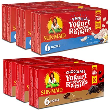 Sun-Maid Raisin Snack Variety Pack (Raisins  Chocolate Yogurt and Vanilla Yogurt Covered Raisins) | 1 Ounce Boxes | 6 Count | Pack of 6 |Whole Dried F