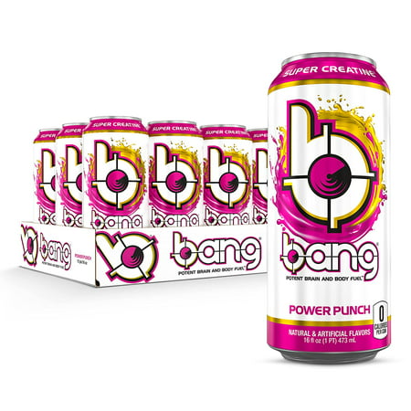 Bang Power Punch Energy Drink  0 Calories  Sugar Free with Super Creatine  16 Fl Oz (Pack of 12)