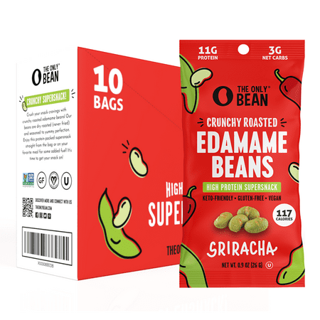 The Only Bean Crunchy Roasted Edamame Snacks (Sriracha)  Protein Keto Snacks  Vegan  Low Calorie  Gluten-Free Snacks  Healthy Snacks for Adults and Ki
