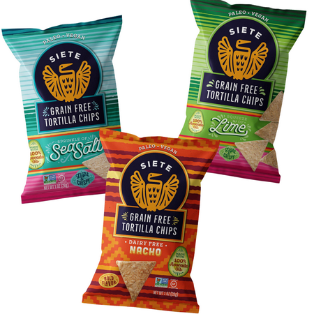Siete Grain Free Tortilla Chips Variety Pack  14ct - 1oz Bag Gluten Free Paleo Vegan Non GMO Nacho  Salted and Lime Flavored Nachos