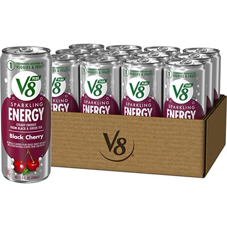 V8 Sparkling +Energy  Healthy Energy Drink  Natural Energy from Tea  11.5 Oz Can  Black Cherry (Pack of 12)